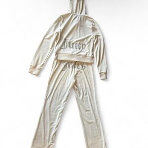 Women’s Juicy Couture Cream Velour Bling Tracksuit Size Small Pant Medium Top